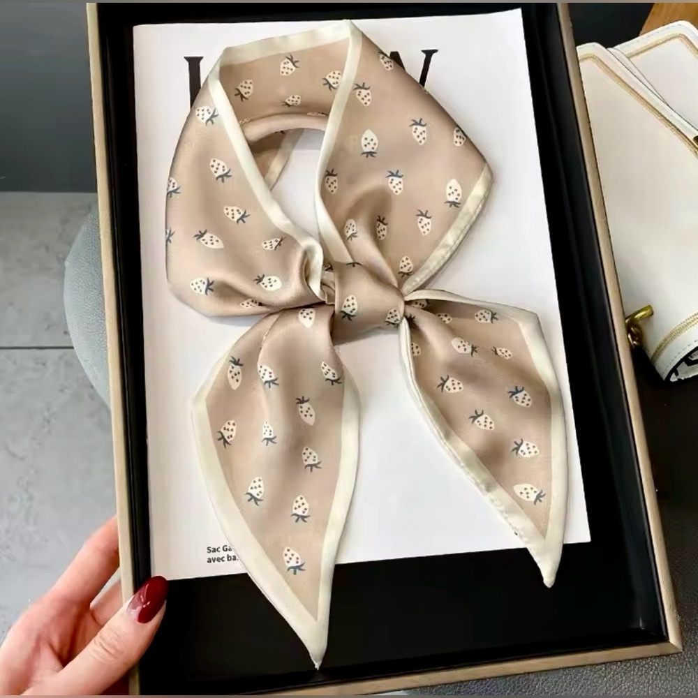 Chic Strawberry Print Scarf, Twillie – Tan & Cream